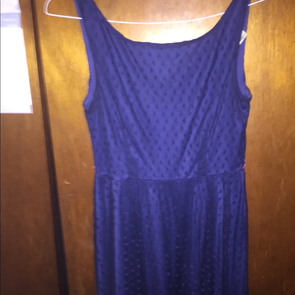 Blue Mesh Dotted Skater Dress with open back